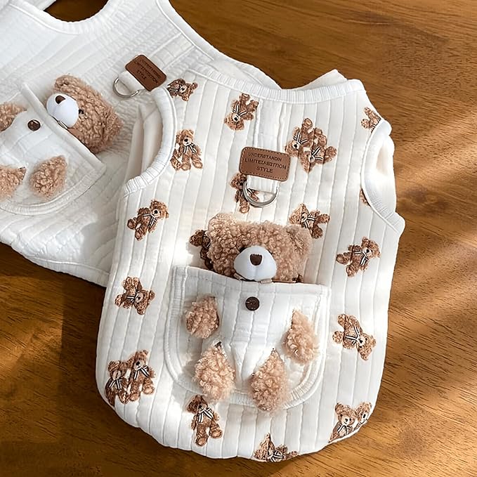 Cute Pet Apparel Plush Bear Pattern Cartoon Dog Clothes All Season Sleeveless Puppy Kitten Pullover Soft Skin-Friendly (White2, XS (1-2.2lbs))