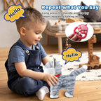 Gray Walking Cat Set Interactive Toy Cat for Girl Repeat What You Say Toy Kitten Talking Singing Dancing Touch Control Robot Cat Toy for Kid with Leash Wagging Tail Nodding Plush Electric Kitty