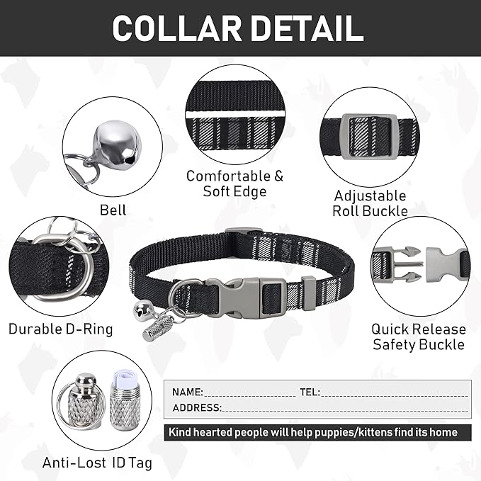 GAMUDA Small Dog Harness Collar and Leash Set, Step in No Chock No Pull Soft Mesh Adjustable Dog Vest Harnesses Plaid Reflective for Dogs Puppy Cats Kitten Rabbit (Black, L)