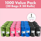 GORILLA SUPPLY 1000 multicolor poop bags for dogs with Dispenser and Leash Tie, 9" x 13", Mixed