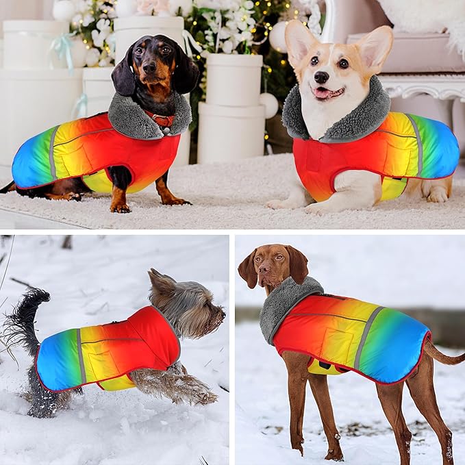 Dogcheer Warm Dog Coat, Waterproof Dog Winter Jacket Christmas Puppy Cold Weather Coats with Buckle, Reflective Adjustable Pet Snow Jacket for Small Medium Large Dogs - Gradient Red-Yellow, M