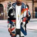 Mens Long Cardigan Hoodies Full Zip Fleece Lined Jackets Fashion Knitted Color Block Hooded Coat with Pockets