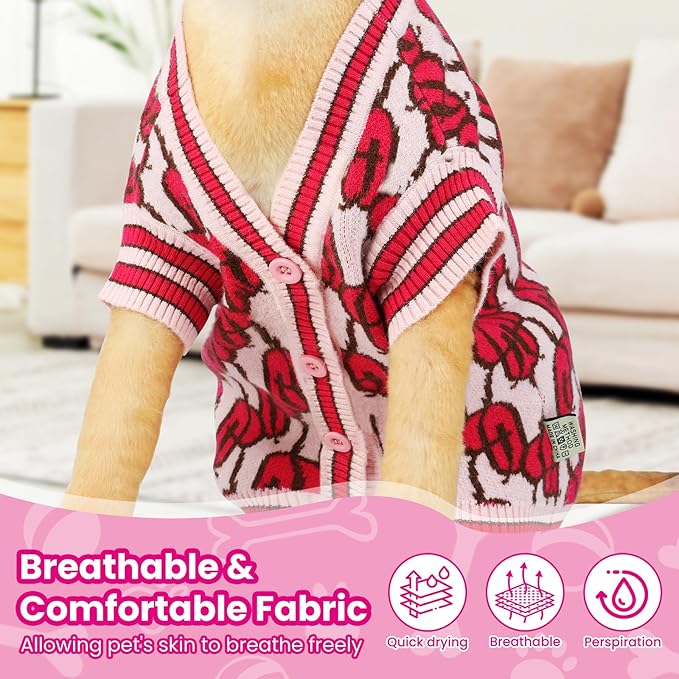 Pet Sweaters for Dogs Boys and Girls, Dynamic Letter Patterned Dog Sweater,Dog Cardigan,Pet Clothes,Pet Knitted Clothing,Fit for Different Seasons and Kinds of Dogs(Pink 2XL)