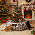 Cat Tunnel Bed Under Christmas Tree 36'' Kitten Circle Donut Tunnel Skirt with Ball Mat Decorative Xmas Folding Home Kitty Guard Tube Holiday Party Indoor Pet (Brown Black White,Cowhide)