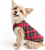 Goldpaw Stretchy Fleece Jacket for Small Dogs - Super Soft, Warm Dog Sweater - Pet Sweater Vest for Fall and Winter - Canine Clothes Made in The USA - Machine Washable - Red Classic Plaid - Size 4