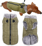 Warm Fleece Dog Coats with Durable Harness Buitl in D-Ring,Waterproof Puppy Jacket for Small Dogs,Dog Vest for Cold Winter,Green S