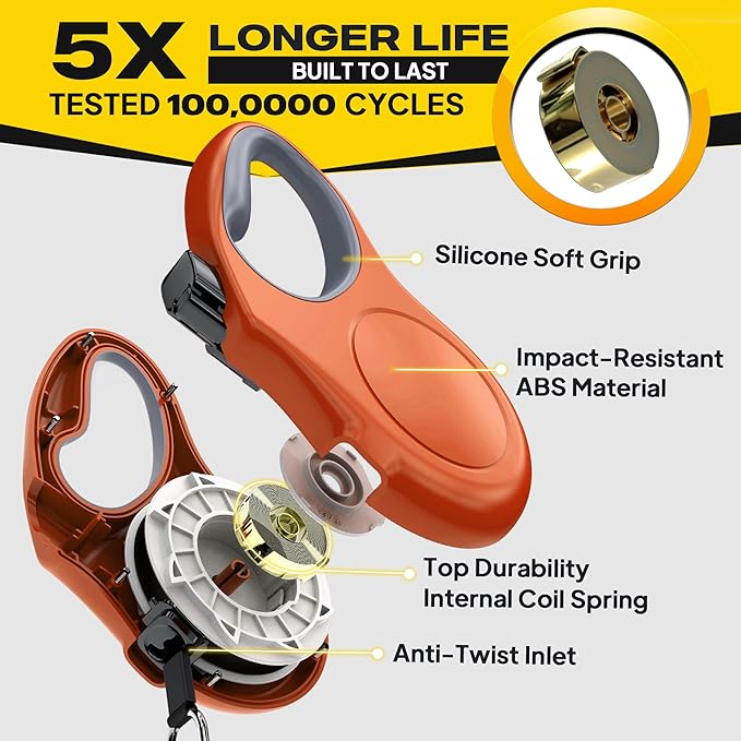 Fida Retractable Dog Leash, 16ft Heavy Duty Pet Walking Leash for Small Dog or Cat up to 26 lbs, Tangle Free. One-Hand Brake (Small,Orange)