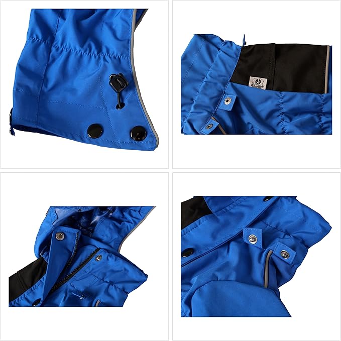 LOVELONGLONG Waterproof Dog Raincoat with Removable Hood – Outdoor Full Body Dog Jacket, Windproof Snowproof Shell Suit – All Season Pet Rain Gear Blue L