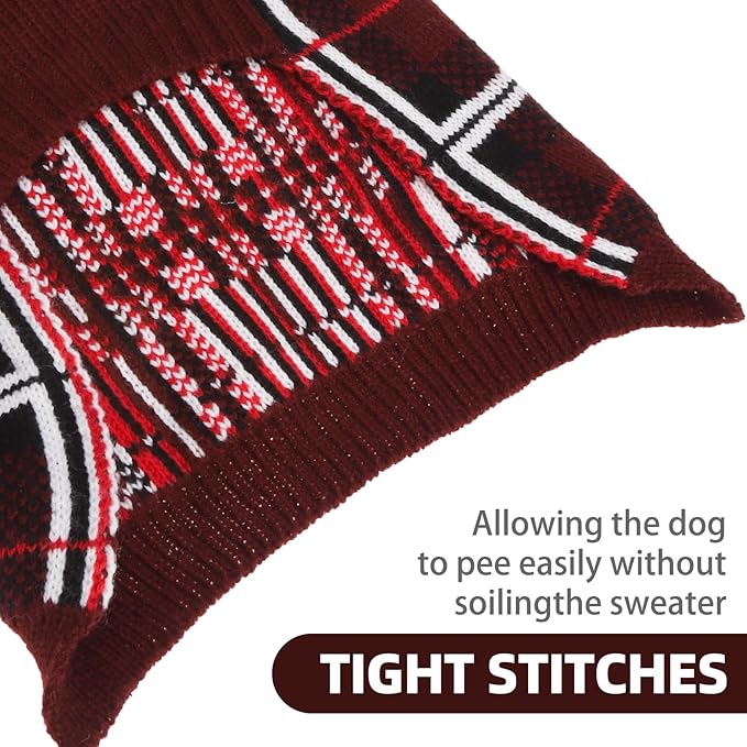 PUPTECK Dog Christmas Sweaters for Large Medium Small Dogs - Fall Classic Plaid Style Puppy Holiday Winter Coat Clothes Warm, Deep Red, M