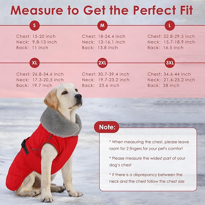 Dog Coat, Waterproof Dog Winter Jacket with Adjustable Buckle, Reflective Turtleneck Pet Snow Vest Warm Fleece Sweater for Small Medium Large Dogs - Red, XL