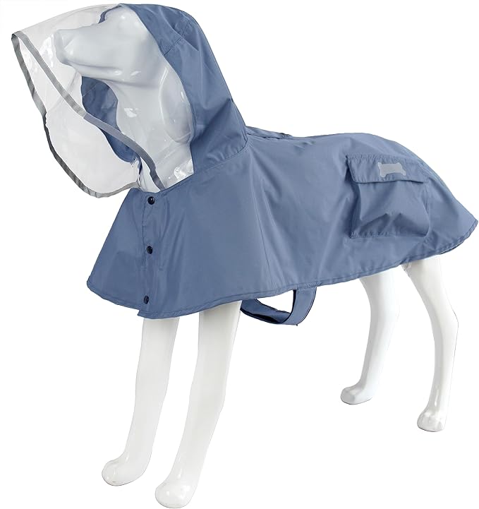 Waterproof Dog Raincoat, Adjustable Reflective Lightweight Pet Rain Clothes with Poncho Hood(X-Small, Blue&Grey)
