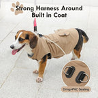 Workwear Style Dog Coats with Harness Built in for Small Dogs Windproof Warm Puppy Jacket with Storage Pockets for Cold Winter,LightBeige XXXL