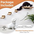 INICIO Cat Wall Shelves – Dog Proof Feeding Station with Wall Mounted Shelves, Durable 3 Step Birch Floating Shelf for Cats Up to 15lbs, Includes Attached Cat Food Bowl for Convenient Feeding – Brown
