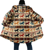 Mens Aztec Print Hoodie Heavyweight Cotton Fleece Jacket Zip Up Warm Long Sleeve Hooded Winter Midi Coat