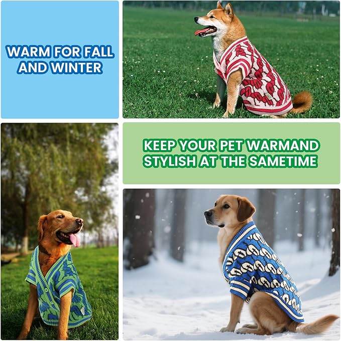 Pet Sweaters for Dogs Boys and Girls, Dynamic Letter Patterned Dog Sweater,Dog Cardigan,Pet Clothes,Pet Knitted Clothing,Fit for Different Seasons and Kinds of Dogs(Green S)