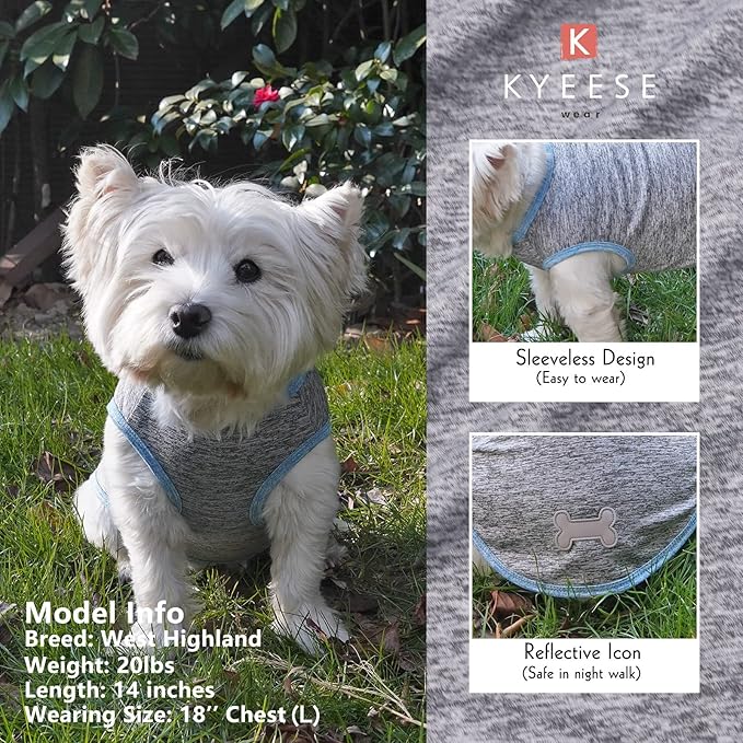 KYEESE 2 Pack Dog Shirts Quick Dry Soft Stretchy Pet T-Shirts with Reflective Label Tank Top Sleeveless Vest Sun Protection Dog Clothes for Small Dogs, Small, Light Blue+Grey