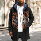 Mens Long Cardigan Hoodies Full Zip Fleece Lined Jackets Fashion Knitted Color Block Hooded Coat with Pockets