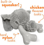 Spunky pup Knucklehead Durable Dog Toy - 2-in-1 Plush & Chew Toy for Aggressive Chewers, Chicken-Flavored Dental Chew, Durable Double-Stitched Squeaker- Elephant