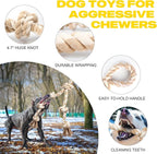 PetiFine Dog Rope Toys for Aggressive Chewers - Large, Tough Indestructible Natural Cotton Rope Toy with 3 Big Knots and a Handle for Tug of War