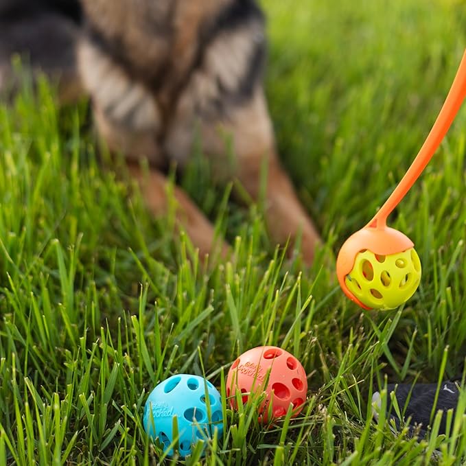 Messy Mutts Totally Pooched Huff'n Puff Ball | 3.1” TPR Puzzle Ball for Dogs | 2-in-1 Durable Interactive Toy and Tooth Cleaner | Green