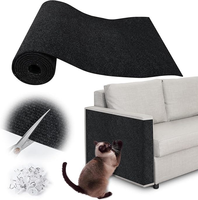 Cat Scratch Furniture Protector - 118" x 15.8" Trimmable Self-Adhesive Cats Claws Scratch Pads, DIY Cat Climbing Couch Protector for Scratch Post Cat Tree Replacement Indoor (Black)