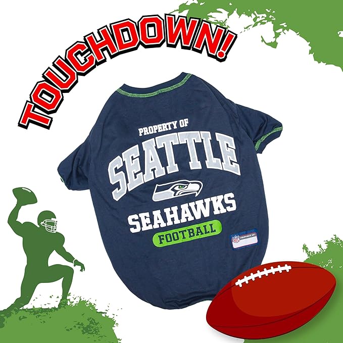 NFL Seattle Seahawks Dog T-shirt Medium. - Licensed Shirt for Pets Team Colored with Team Logos- Premium Stretchable Materials for the comfort of your Dog & Cat