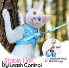 Dooradar Cat Harness and Leash Set, Escape Proof Lightweight Kitten Harness, Soft Breathable Reflective Vest for Outdoor Walking Traveling, Adjustable for Large Cats, Pink & Blue, L