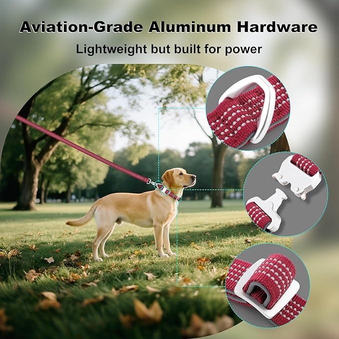 Plutus Pet Reflective Dog Collar with Aviation Aluminum Buckle, Neoprene Padded for Comfort, Lightweight, Heavy Duty Nylon Collar for Puppy Small Medium Large Dogs (Burgundy Red, XL)