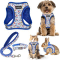 GAMUDA Small Dog Harness Collar and Leash Set, Step in No Chock No Pull Soft Mesh Adjustable Dog Vest Harnesses Plaid Reflective for Dogs Puppy Cats Kitten Rabbit (Blue Flower, XL)
