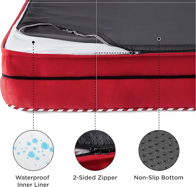 Bedsure Orthopedic Dog Bed Medium Size Dogs - Washable Medium Dog Cat Bed Waterproof, Comfort Pet Couch Sofa with Washable Removable Cover, Pets Bed with Nonskid Bottom, Red, 28"