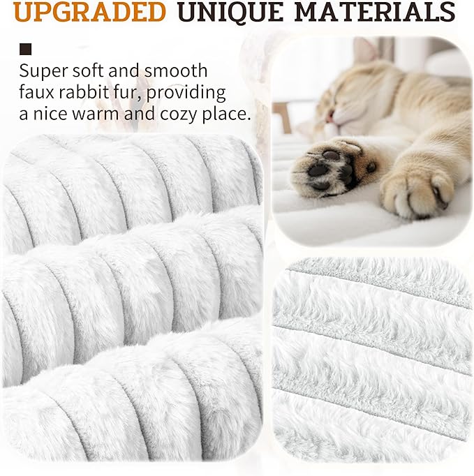NWK Pack of 4 Fluffy Self Warming Cat Mat, Cat Blanket, Thermal Dog Mat, Washable, Non-Slip Bottom for Sofa & Crate & Kennel & Car Seat (Creamy White, X-Large (43.5'' X 27.5'' X 0.7''))