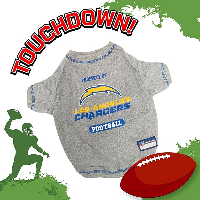 NFL Los Angeles Chargers Dog T-shirt Medium. - Licensed Shirt for Pets Team Colored with Team Logos- Premium Stretchable Materials for the comfort of your Dog & Cat