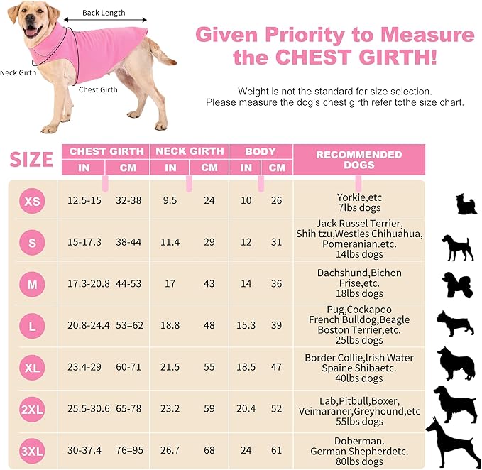 Fleece Dog Coat Winter Pet Jacket Reflective for Cold Weather for Large Medium Small Dogs(Pink,2XL)