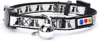 Pawtitas Halloween Cat Collars for Cats Adjustable Collar Glow in The Dark Feature and Safety Breakaway Buckle and Removable Bell to Match Your Halloween Cat's Costume - Black Cat Pattern