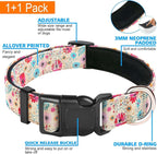 Reflective Dog Collar Padded with Soft Neoprene Breathable Adjustable Nylon Dog Collars for Small Medium Large Dogs (Small (Pack of 1), Vanila/Pink Floral Collar+Leash)