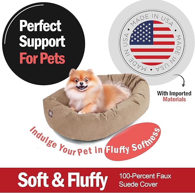 Majestic Pet 24 Inch Suede Calming Dog Bed Washable 24x19x7 (Inch) – Cozy Soft Round Donut Dog Bed with Spine Support for Dogs to Rest Their Head - Pet Bed Small – Stone (2025)