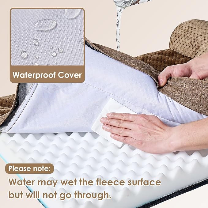 EHEYCIGA Memory Foam Dog Bed Medium Sized Dogs, Waterproof Dog Bed Orthopedic with Washable Removable Cover, Non-Slip Pet Bed Couch for Crate, 30x20x6 Inches, Camel