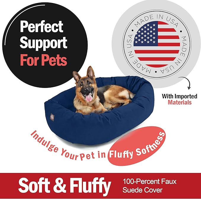 Majestic Pet 52 Inch Suede Calming Dog Bed Washable 52x35x11 (Inch) – Cozy Soft Round Donut Dog Bed with Spine Support for Dogs to Rest Their Head - Pet Bed X- Large – Navy (2025)