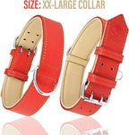 Riparo Red Leather Dog Collar - Heavy Duty Wide Dog Collar for Small, Medium, Large and Extra Large Dogs with Dog Tag Holder (XXL: 2” Wide for 26”-29” Neck, Red)