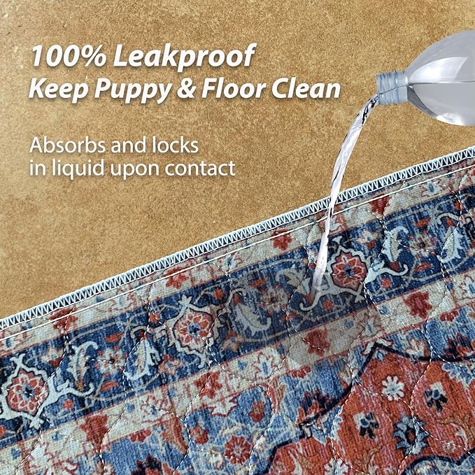 nunubaby Washable Pee Pads for Dogs, Stylish, Non-Slip and Leak-Proof Pee Pads. Reusable Potty Pads for Dogs for Crates and Floors.(Red/Floral, 54" x54")