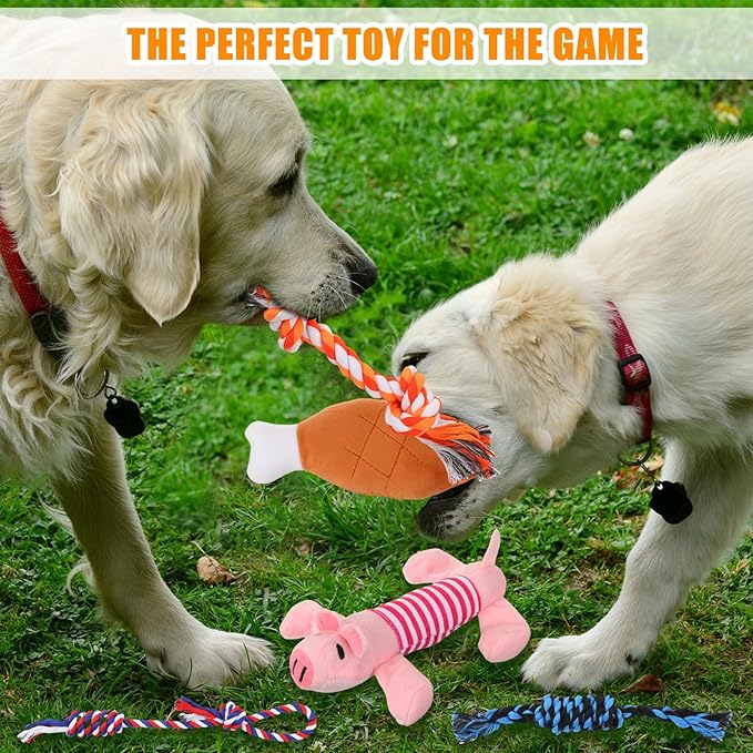 Leyndo 40 Pack Dog Chew Toys for Aggressive Dogs Plush Squeaky Rope Toys for Medium and Large Breed Pet Tug of War Teething Chew Tug