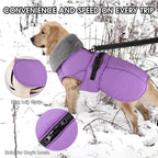 PETDSH Dog Coat Large, Windproof Dog Jacket with Warm Fleece Lining, Thickened Collar Dogs Winter Coat, Adjustable Reflective Pet Coats for Cold Weather (Purple, X-Large)