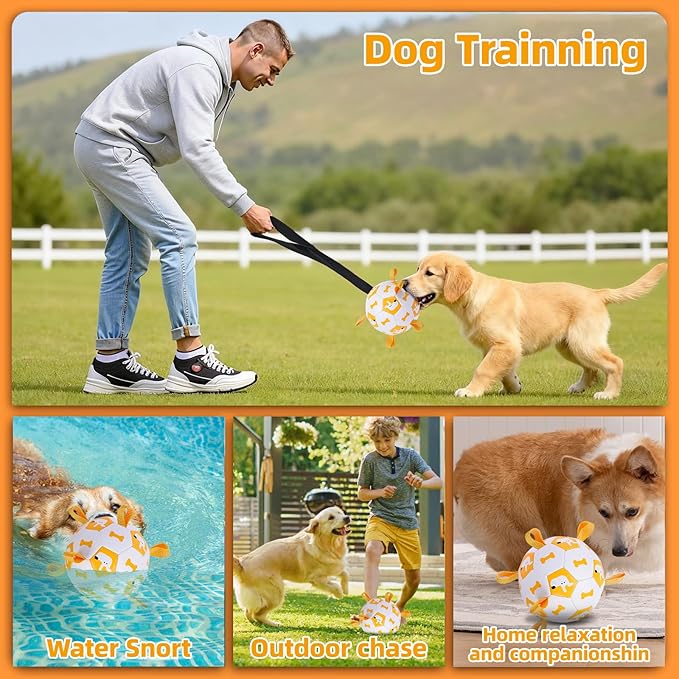 Dog Toys Soccer Ball, Soccer Ball with Straps, Interactive Dog Toys for Tug of War, Dog Water Toy, Durable Dogs Balls for Small Medium & Large Dogs