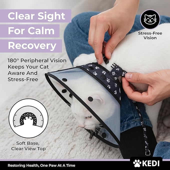 Cat Recovery Cone Kit Post Surgical Soft Pet Vest, Collar, and Non-Irritating Protection Cone for Cats - Comfortable Injury Care Solution (Black, S)