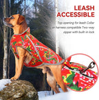VIVAGLORY Frostfit Dog Coat, Dog Jacket for Winter & Cold Weather, Warm Fluffy Fleece Lined Water Resistant Reflective for Puppy, Coat with Velcro Fastening & Leash Hole, L, Northeast Florals-Red
