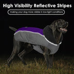 Dog Coat, Waterproof Ripstop Dog Winter Jacket with Leash Hole, Reflective Adjustable Warm Pet Fleece Snow Sweater for Small Medium Large Dogs - Purple, L