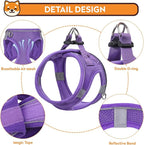 Dog Harness with Leash Set, No-Pull Step-in Reflective Pet Harness with 1 Leash Clips, Adjustable Soft Padded Easy Walk Dog Vest for Small Medium Large Dogs, Cats(Light Purple, Large)