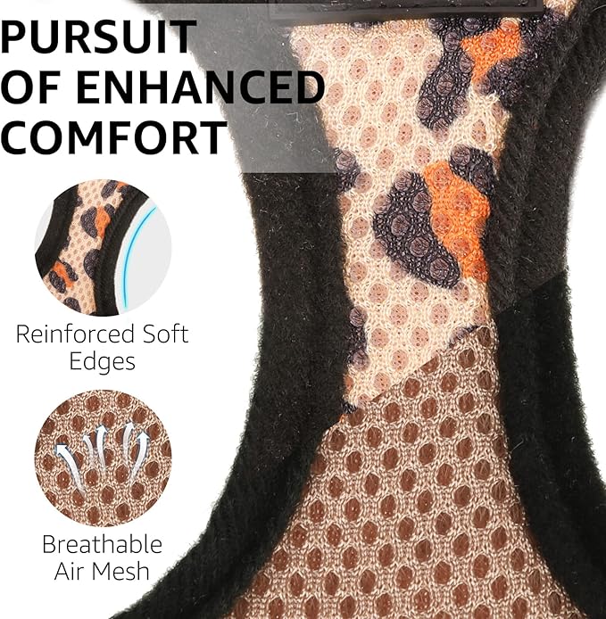 SCENEREAL Cat Harness & Leash Set Escape Proof - Adjustable Air Mesh Vest with Reflective Strips for Kittens, Puppies, Rabbits, Khaki Leopard M