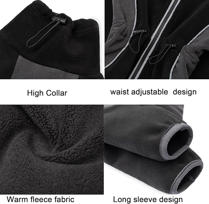 Fleece Dog Coat for Small Medium Dog,Pullover Pajamas Jumpsuit Bodysuit Puppy Coats with Legs, Pet Windproof Warm Cold Weather Jacket Full Body Vest Cozy Snowsuit Outfit Clothes (Black, XXL)