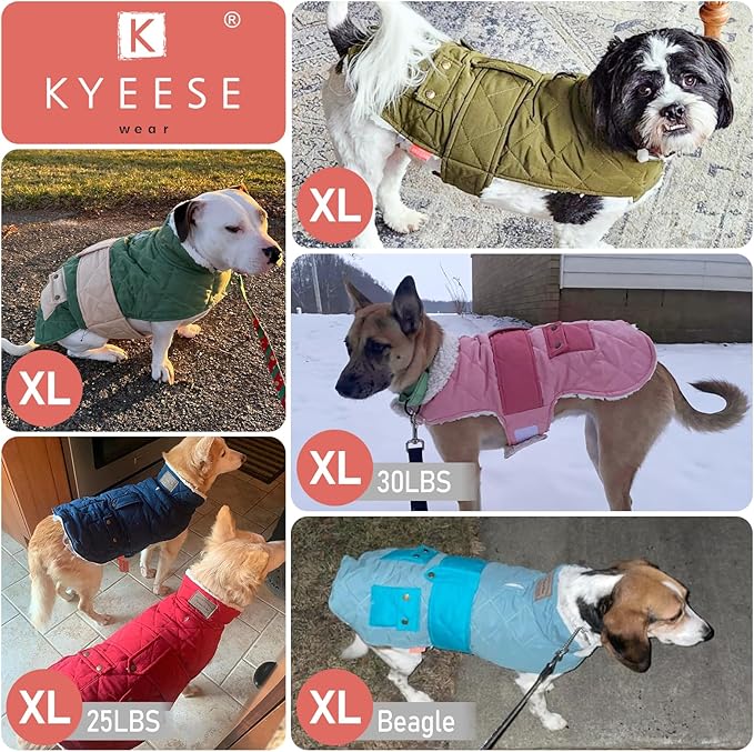 KYEESE Dog Coat Thick Cat Clothes with Pocket Waterproof Dogs Jacket with Fleece Lined Windproof Dog Coats for Small Dogs Soft Pet Sweater for Cold Weather Warm Pet Winter Puffer Coat with Leash Hole